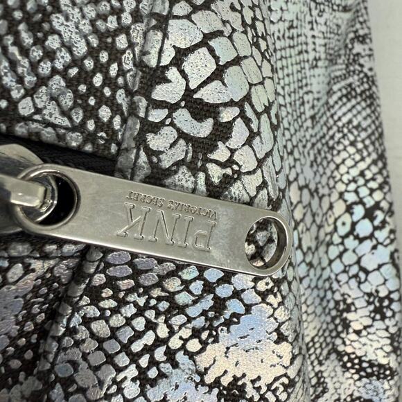 Pink Victoria Secret Black Silver Snakeskin Metallic Suitcase Large Carry On - Picture 3 of 8